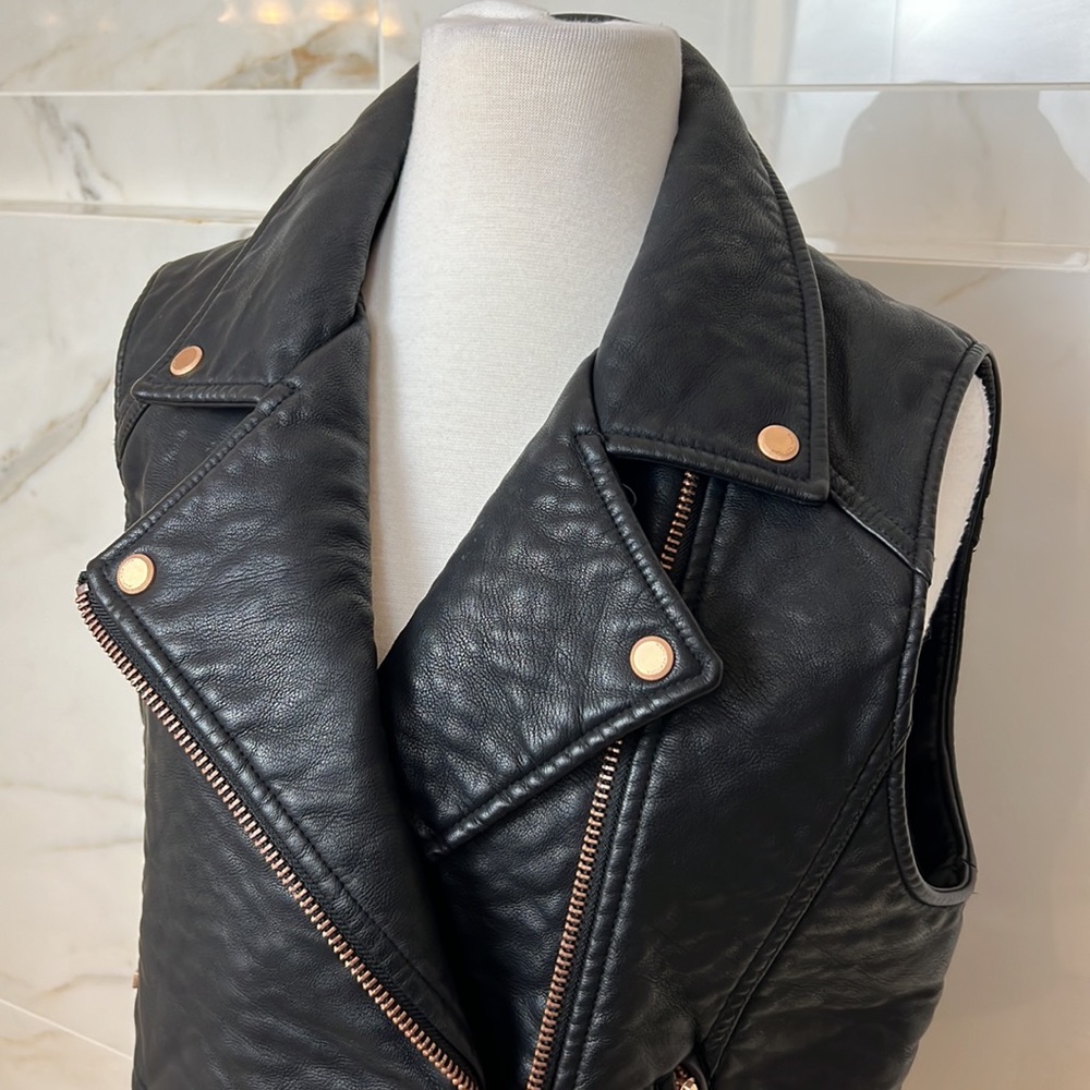 Marc New York Black Faux  Leather Moto Vest w/ Rose Gold Accents, Size L - Picture 2 of 8